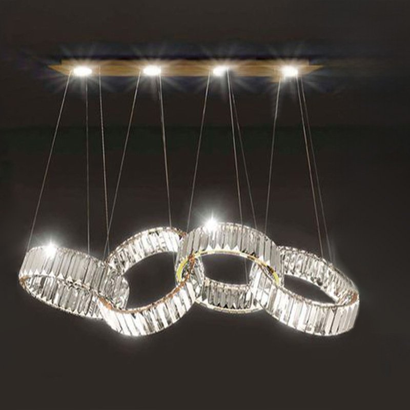 Home Decor 4 Rings High Ceiling Hanging Lamp Steel Led Round Modern Nordic Luxury Crystal Chandelier Pendant Light Restaurant