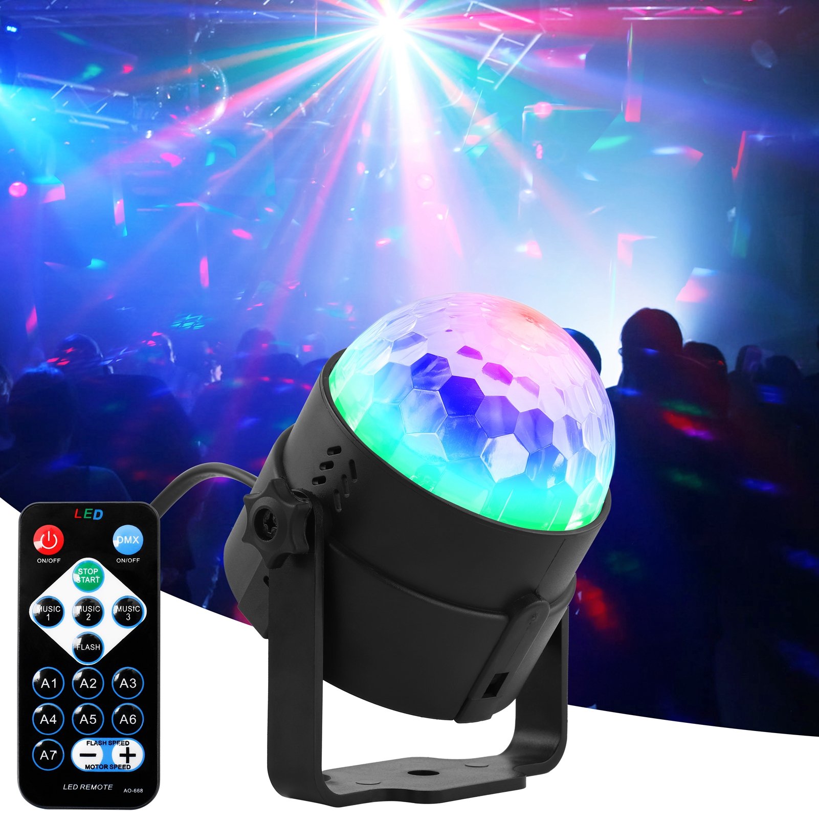 UV 3 LEDs Remote Controller Auto Sound Control Party Stage Small Disco Ball Lights
