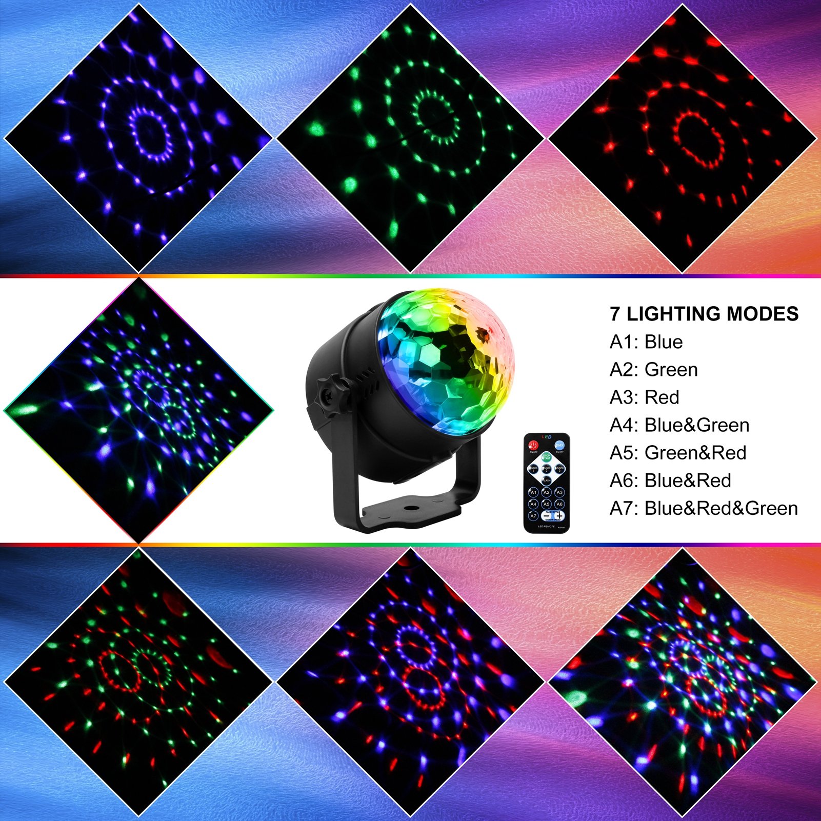 UV 3 LEDs Remote Controller Auto Sound Control Party Stage Small Disco Ball Lights