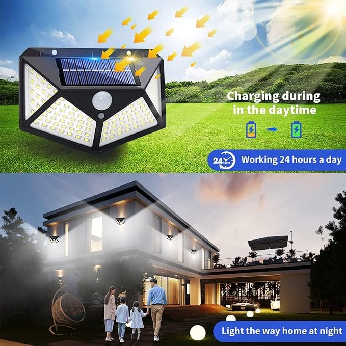 Solar Powered Outdoor Plastic Wall Lights Outdoor Waterproof Solar Panels Energy Saving 128 Leds Solar Wall Lights
