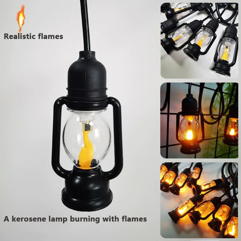 Outdoor Retro Kerosene Lamp Holiday Atmosphere Light Waterproof Camping Tent Ceiling Decoration LED Light String
