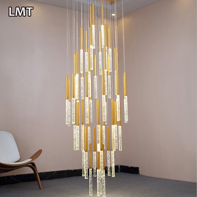 Living Room Large Long Tube Pendant Light Spiral Shape High Ceilings Hanging Lamp Staircase Modern Luxury Led Bubbles Chandelier