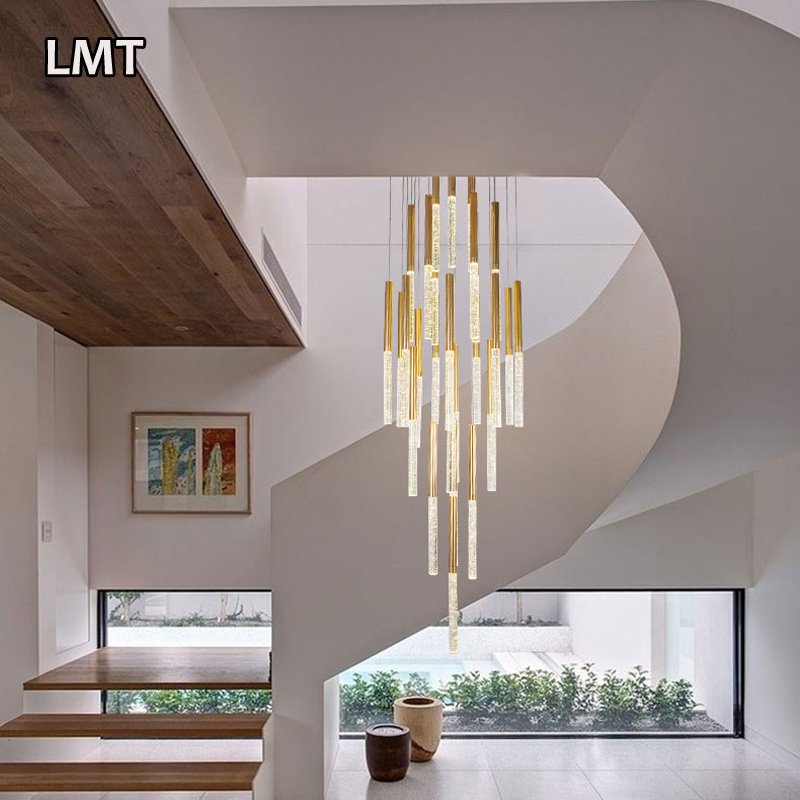 Living Room Large Long Tube Pendant Light Spiral Shape High Ceilings Hanging Lamp Staircase Modern Luxury Led Bubbles Chandelier