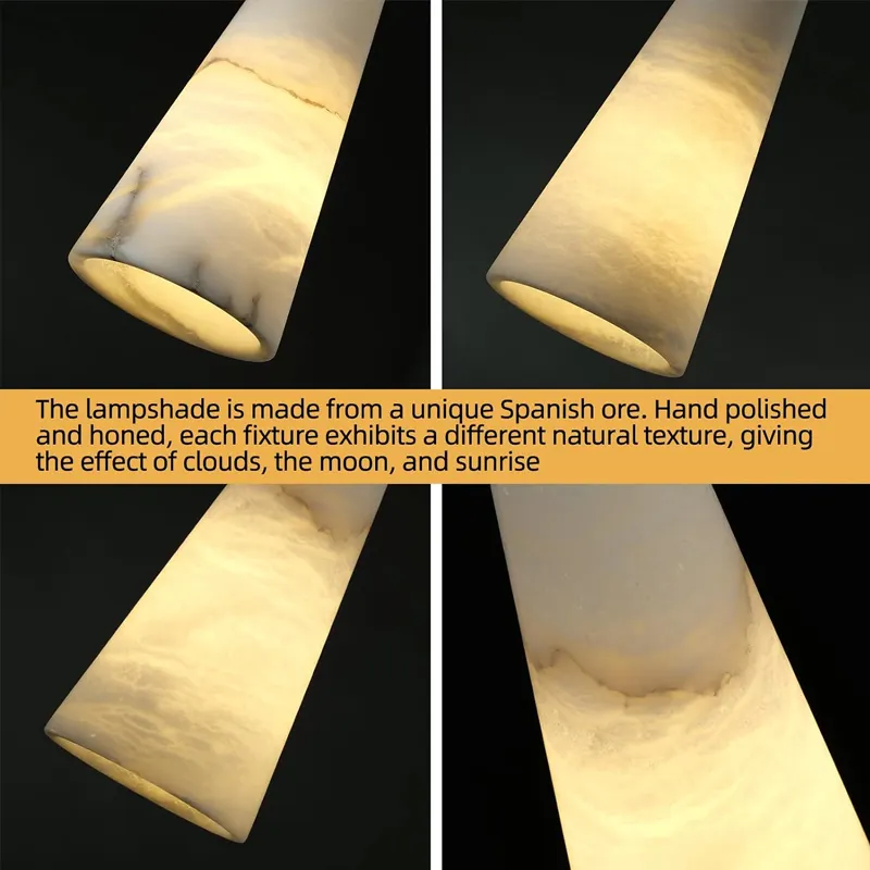 Minimalist Hanging Chain Calcite Alabaster Pendant Lamp Kitchen Island Dining Room Simple Pendant Lighting