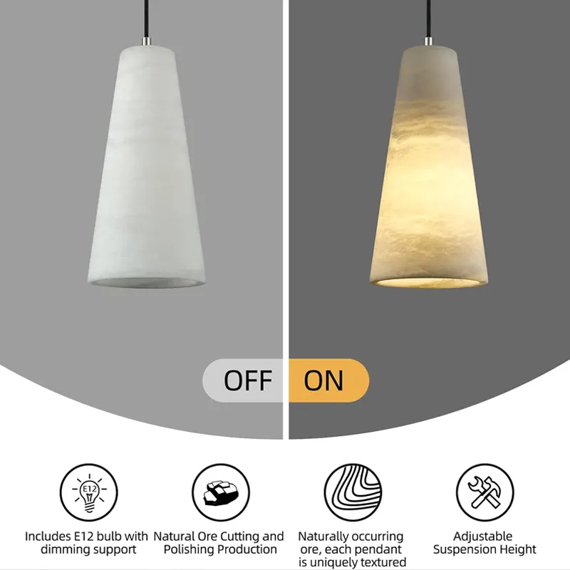 Minimalist Hanging Chain Calcite Alabaster Pendant Lamp Kitchen Island Dining Room Simple Pendant Lighting