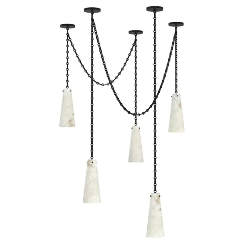 Minimalist Hanging Chain Calcite Alabaster Pendant Lamp Kitchen Island Dining Room Simple Pendant Lighting