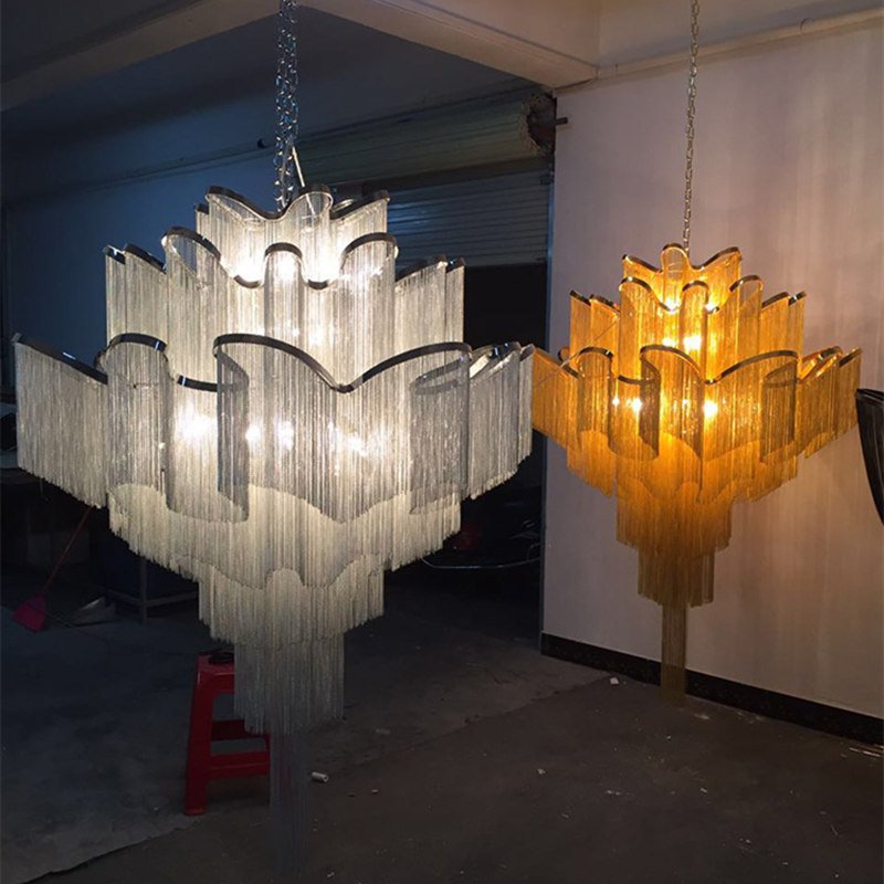 Italy Design Custom Made Large Long Metal Chandelier Duplex Building Living Room Villa Hall Hotel Project Tassel Chandelier