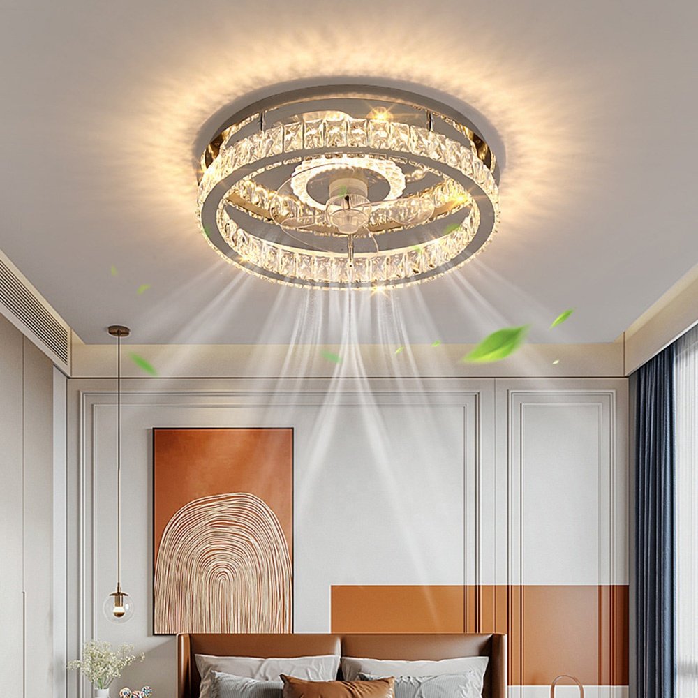 New Luxury Crystal Fan Chandelier Bedroom Dining LED Ceiling Light With Fan Simple Household Decorative Crystal Modern Fan Light
