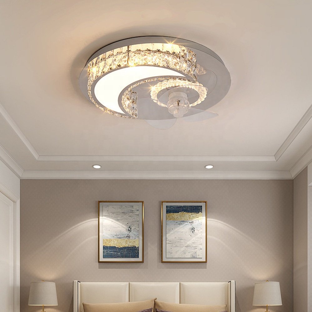 New Luxury Crystal Fan Chandelier Bedroom Dining LED Ceiling Light With Fan Simple Household Decorative Crystal Modern Fan Light