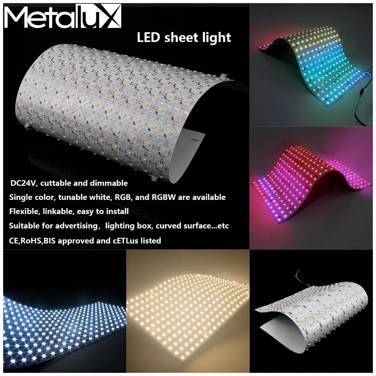 Flexible METALUX LED Light Sheet Auto Color Rendering 3000K/4000K/6000K CCT/RGBW/RGB+CCT Nature Stone LED Backlight Lighting