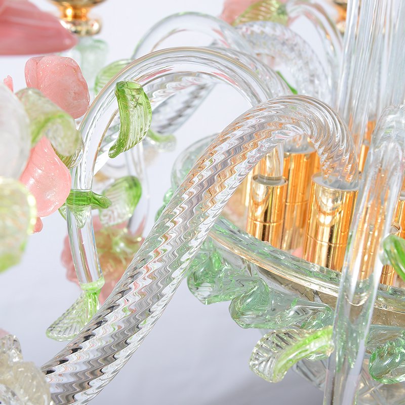 Art Deco Dining Room House Indoor Flower Crystal Glass Lampshade Chandelier Pink Luxury Creative Pendant Light