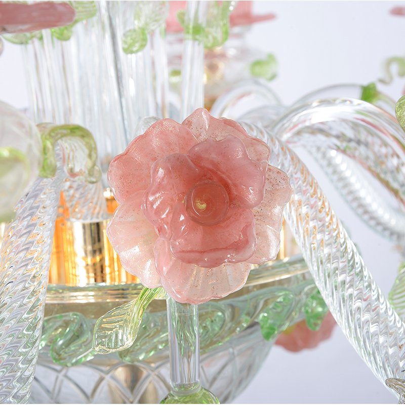 Art Deco Dining Room House Indoor Flower Crystal Glass Lampshade Chandelier Pink Luxury Creative Pendant Light