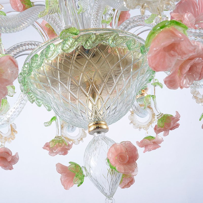 Art Deco Dining Room House Indoor Flower Crystal Glass Lampshade Chandelier Pink Luxury Creative Pendant Light