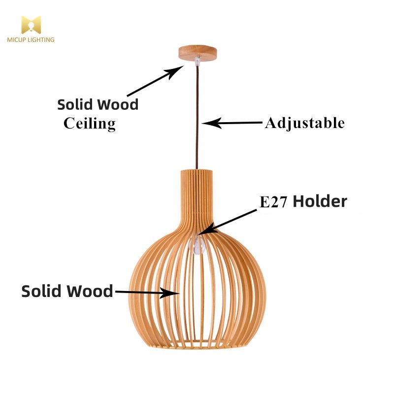 Retro Stylish Elegant Tatami Birdcage Light Fixture American Retro Creative Wooden Chandelier for Dining Room