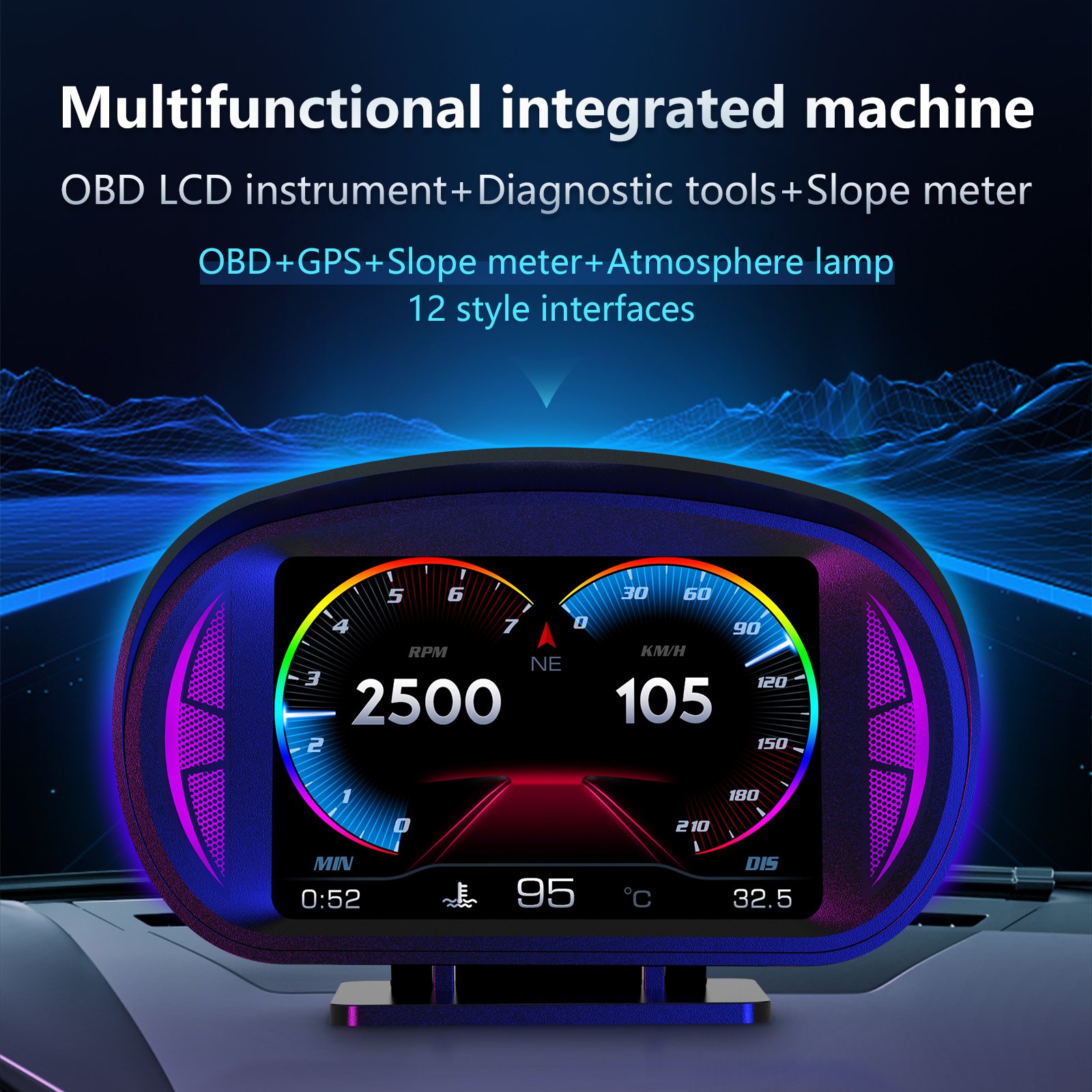 WiiYii Factory Direct 2025 Car OBD2 Gauge P2 Diagnostic Tool GPS Slope Meter Fast Refresh Rate HUD Auto Meter