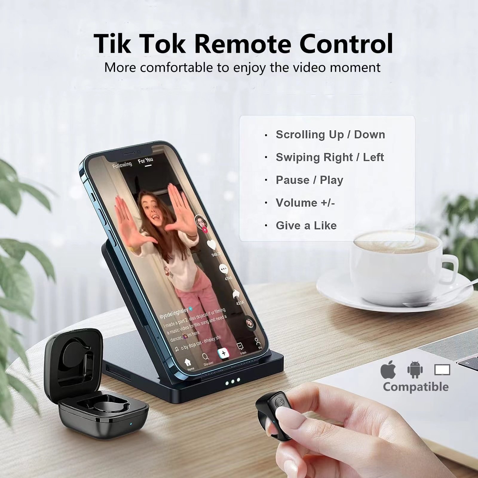 Bluetooth TikTok Remote Control Scrolling Ring Page Turner