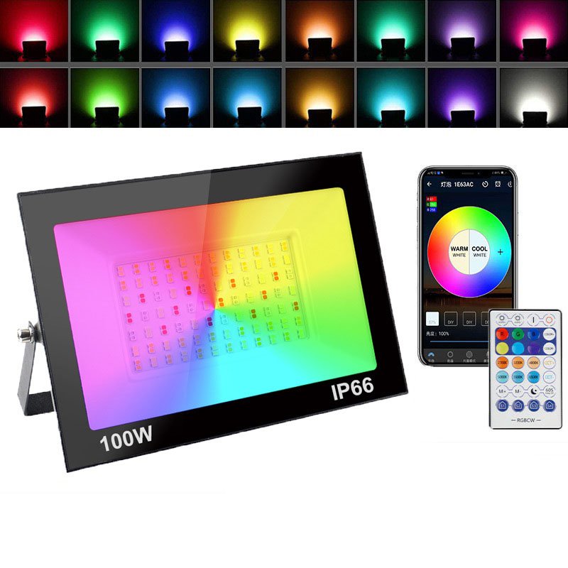 LED Flood Light 100W Equivalent RGB Color Changing Outdoor Smart Floodlights With App Control Timing IP66 Waterproof Flood Light