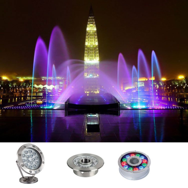 OEM IP68 6W 9W 12W 15W 18W AC/DC 12/24V Underwater Waterproof Stainless Steel LED Fountain Light