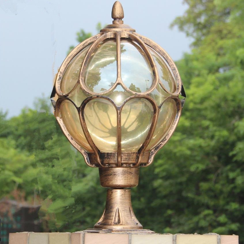 Hot Sale Indoor Outdoor Waterproof Vintage Pillar Lamp Aluminium Glass Garden Light for Park Gate Courtyard