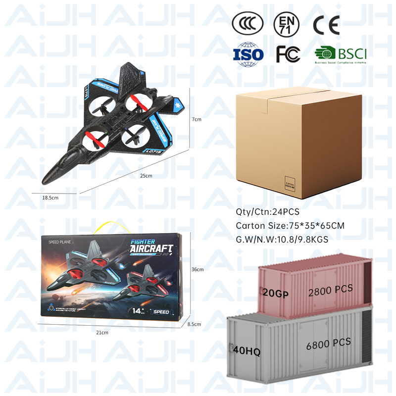 AiJH 6-Axis Gyro Foam Rc Plane 360 Flip Remote Control Helicopter Fighter Jet With Light Auto Hovering RC Plane Toys