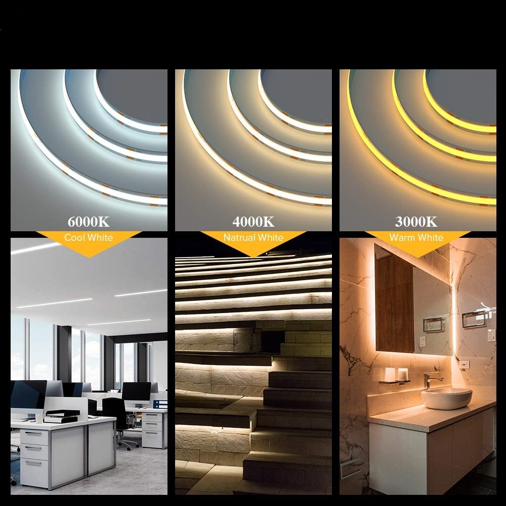 OEM Addressable Cob Led Strip 3mm 5mm 8mm 10mm Cct Rgbic Dream Color Waterproof Rgbw Rgb 5v 12v 24v Cob Led Strip Light