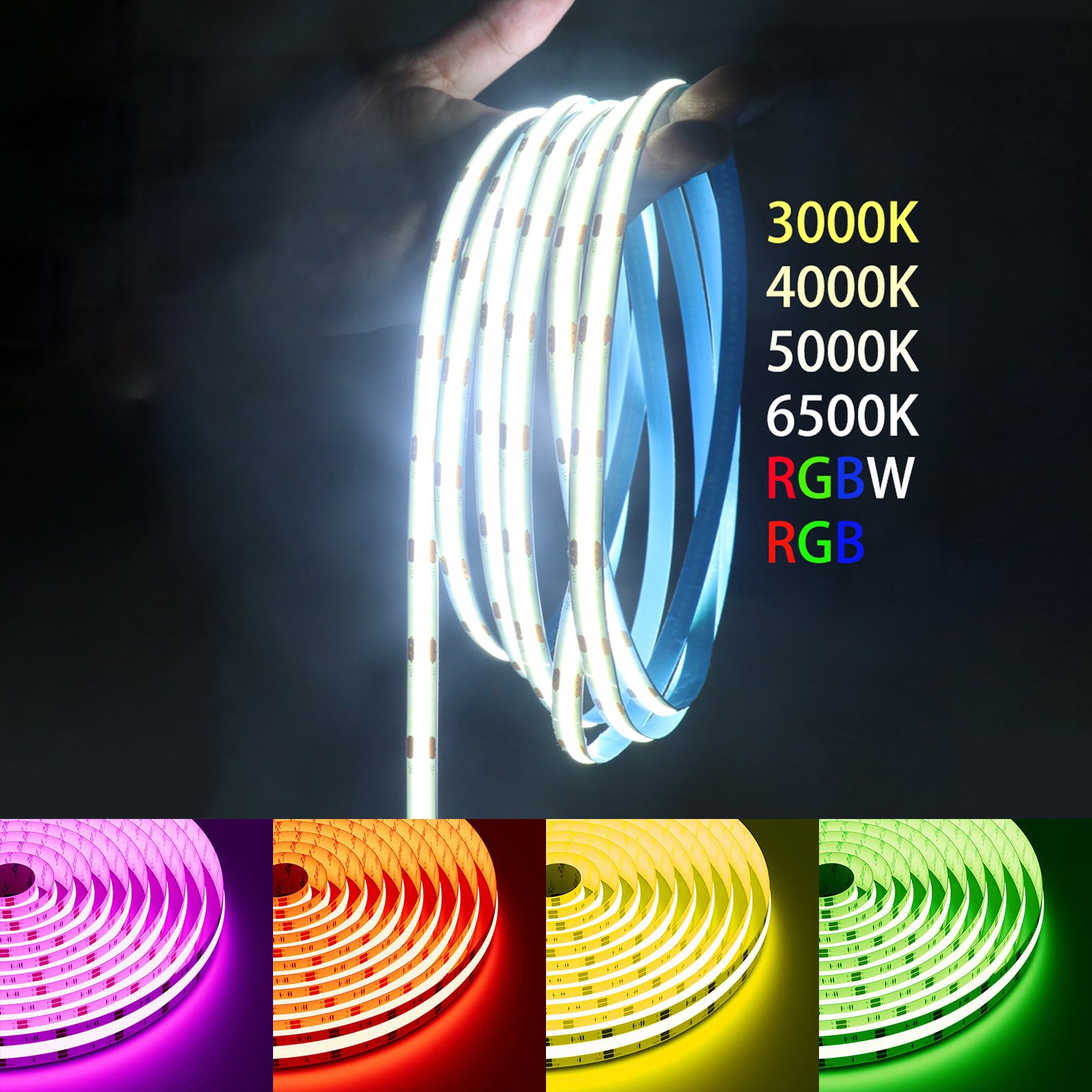 OEM Addressable Cob Led Strip 3mm 5mm 8mm 10mm Cct Rgbic Dream Color Waterproof Rgbw Rgb 5v 12v 24v Cob Led Strip Light