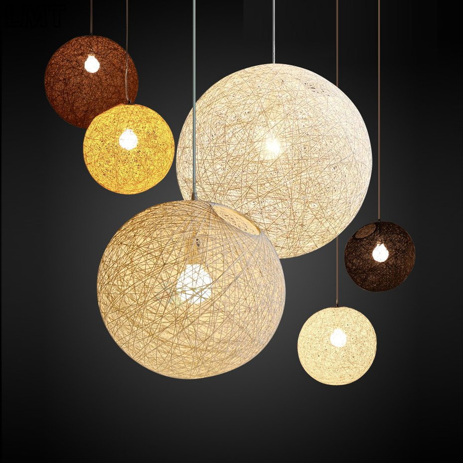 Colorful Home Decor Pendant Light Cluster Round Ball Rope Hanging Lamp Kitchen Restaurant Nordic Modern Rattan Chandelier
