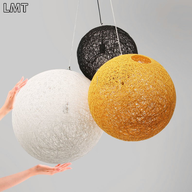 Colorful Home Decor Pendant Light Cluster Round Ball Rope Hanging Lamp Kitchen Restaurant Nordic Modern Rattan Chandelier