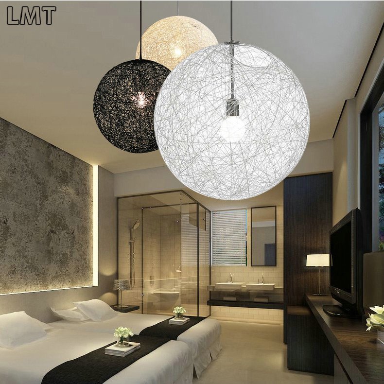 Colorful Home Decor Pendant Light Cluster Round Ball Rope Hanging Lamp Kitchen Restaurant Nordic Modern Rattan Chandelier