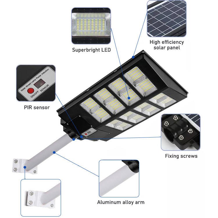Outdoor Solar Powered Street Light Lamp 800W 1000W 1200W 2000W IP67 Waterproof Integrated Solar Led Street Light