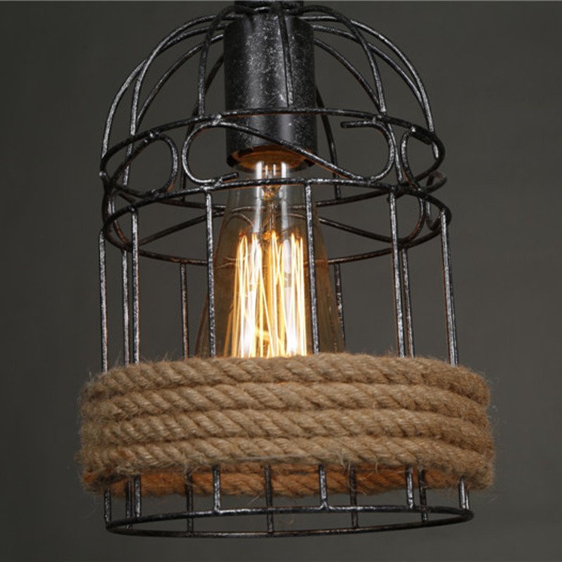 Bamboo Lamp bar Retro Pendant Decoration Restaurant Chandelier Nostalgic Rope Wire E27 Lamp Holder Birdcage Lamp