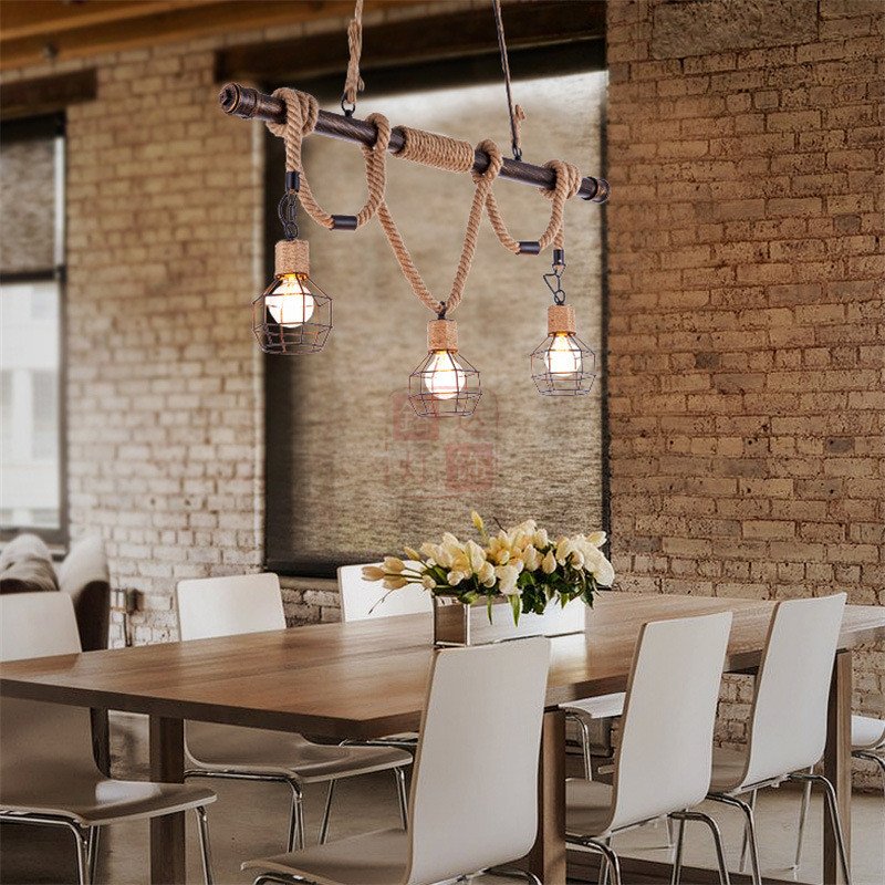 Bamboo Lamp bar Retro Pendant Decoration Restaurant Chandelier Nostalgic Rope Wire E27 Lamp Holder Birdcage Lamp