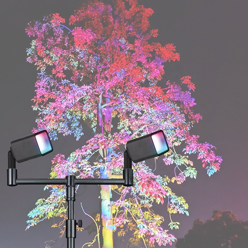 12W Double-Head LED Landscape Light Color-Changing RGB Garden Light Waterproof Outdoor Tree Spotlight Aluminum Body IP65 Rating