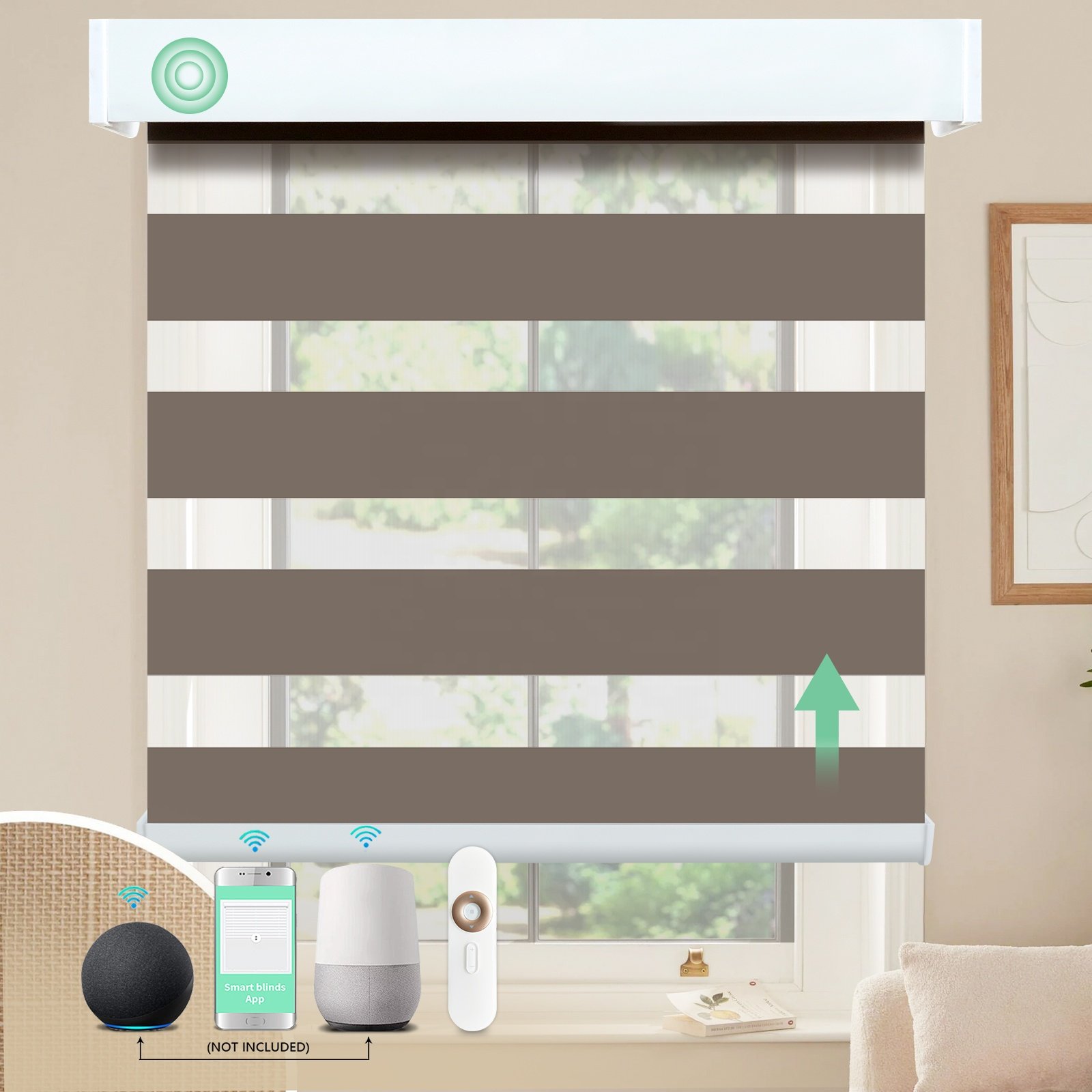 Customized Size Automatic Roller Blind Tuya Smart Alexa-Compatible One Way Window Motorized Blackout Zebra Blinds for Home