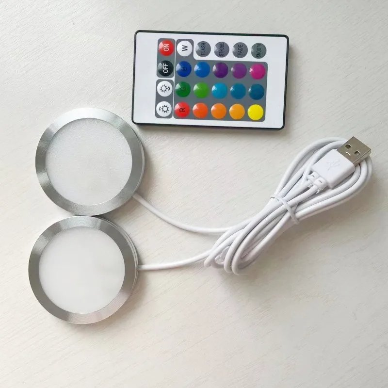 Led USB Spotlight 3W DC 5V RGB With Remote Jewelry Cabinet Showcase Counter Lamp Ceiling Mini Spot Light USB Plug 2 in One