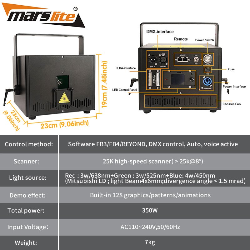 Marslite 10w RGB Laser Light Show Stage Projector Animation Laser Disco Dj Light 3d Ilda 10 Watt Laser Lights Lazer