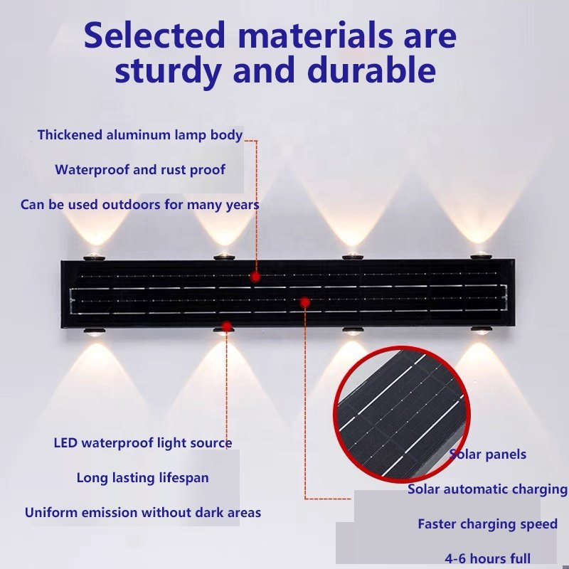 Modern LED Strip Outdoor Solar Wall Light, Exterior Wall Ip65 Garden Villa Balcony Waterproof Garden Light