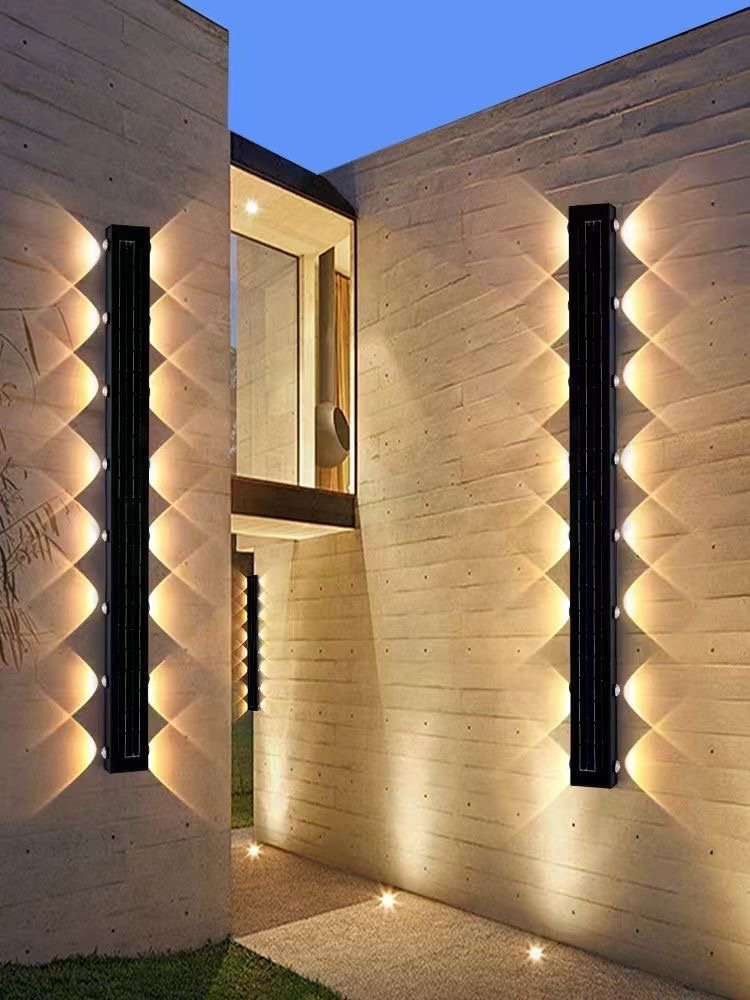 Modern LED Strip Outdoor Solar Wall Light, Exterior Wall Ip65 Garden Villa Balcony Waterproof Garden Light