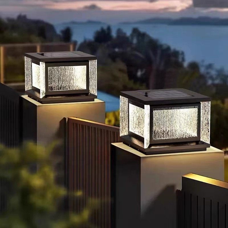 Outdoor Pillar Lamp Stable Glass Waterproof Flat Column Fence Deck Column Cap Lawn Courtyard Electric Pillar Lamp Post Light