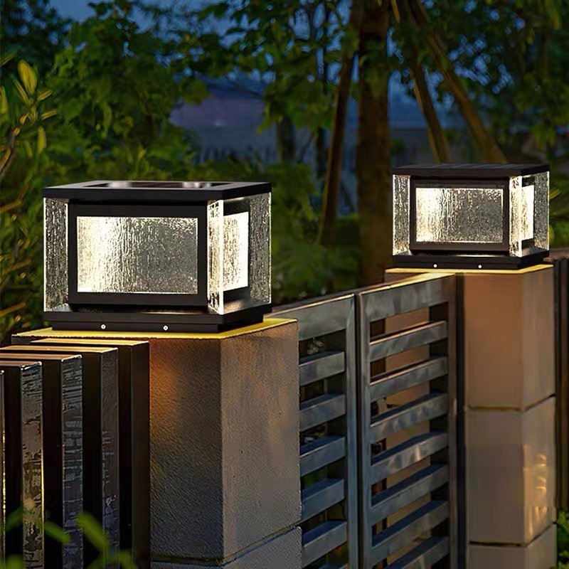Outdoor Pillar Lamp Stable Glass Waterproof Flat Column Fence Deck Column Cap Lawn Courtyard Electric Pillar Lamp Post Light