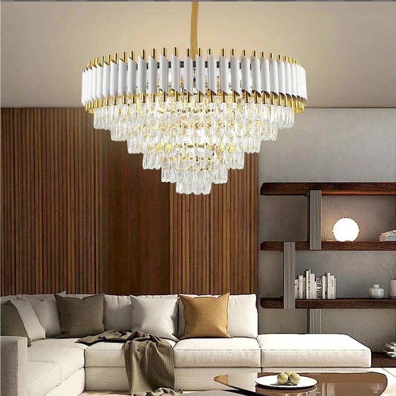 Round Indoor Luxury Ceiling Chandeliers Gold LED Modern Crystal Chandelier Pendant Light for Indoor Decoration