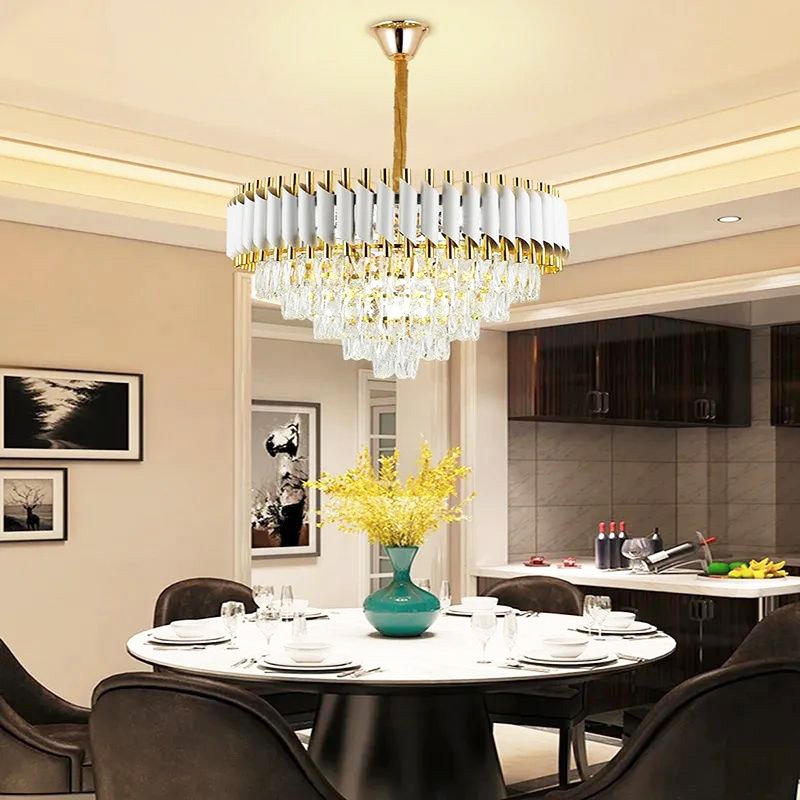 Round Indoor Luxury Ceiling Chandeliers Gold LED Modern Crystal Chandelier Pendant Light for Indoor Decoration