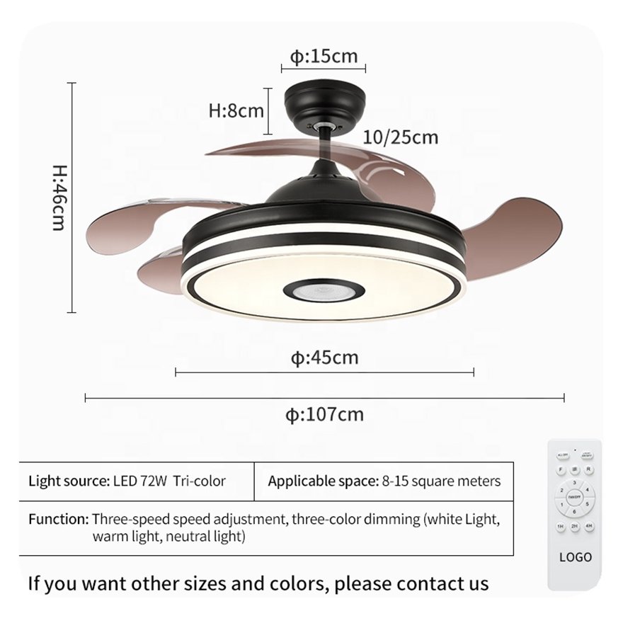 Custom NEW BAHE Ceiling Fan and Lights 42 Inch Retractable Folding Ventilador Techo Speaker