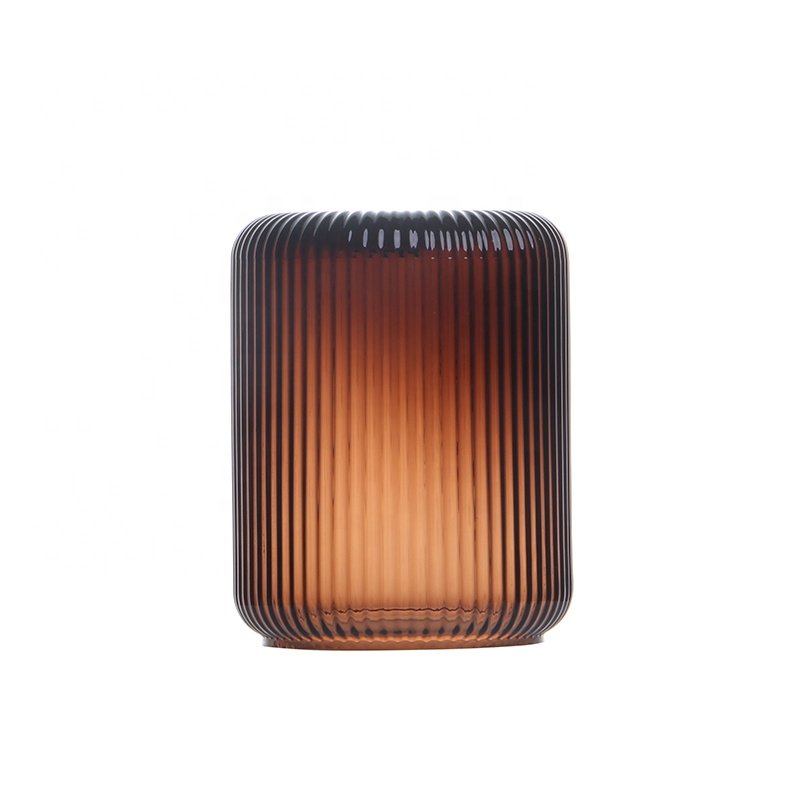 Amber Color Glass Lampshade Colorful Striped Cylindrical Glass Lampshade