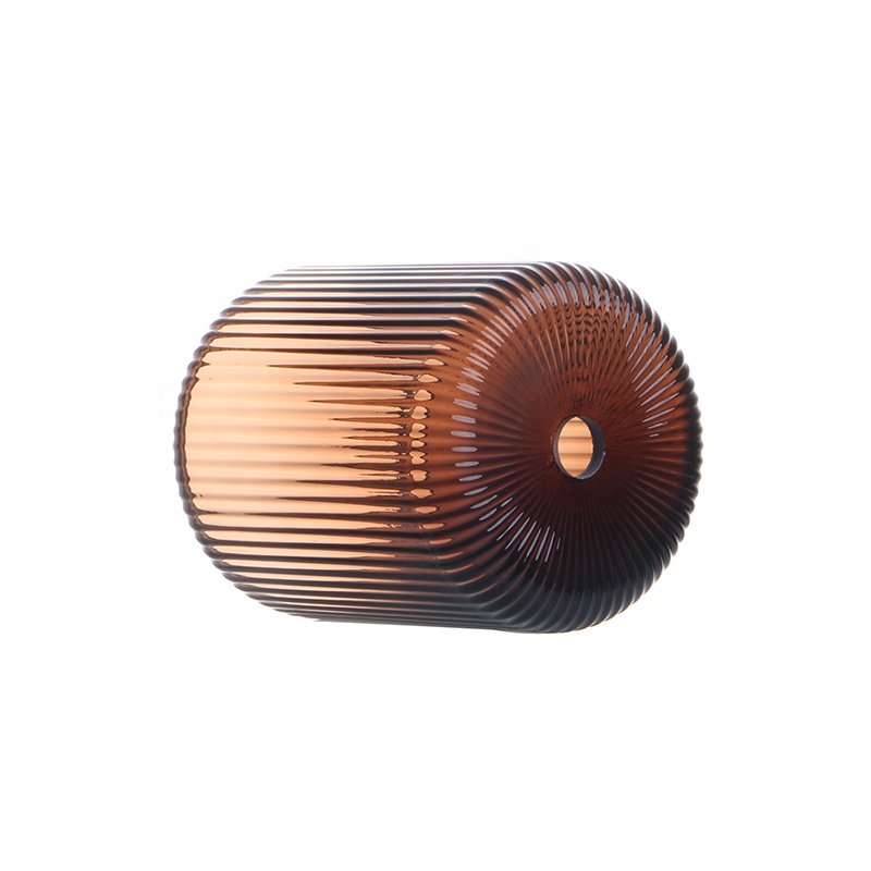 Amber Color Glass Lampshade Colorful Striped Cylindrical Glass Lampshade