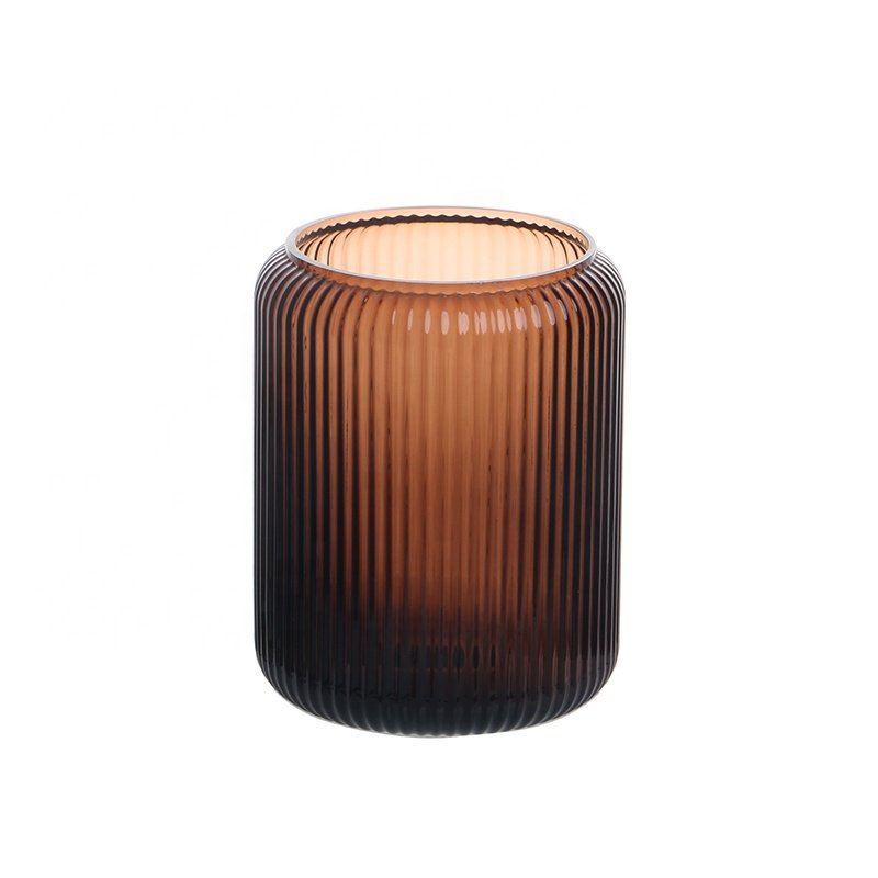 Amber Color Glass Lampshade Colorful Striped Cylindrical Glass Lampshade