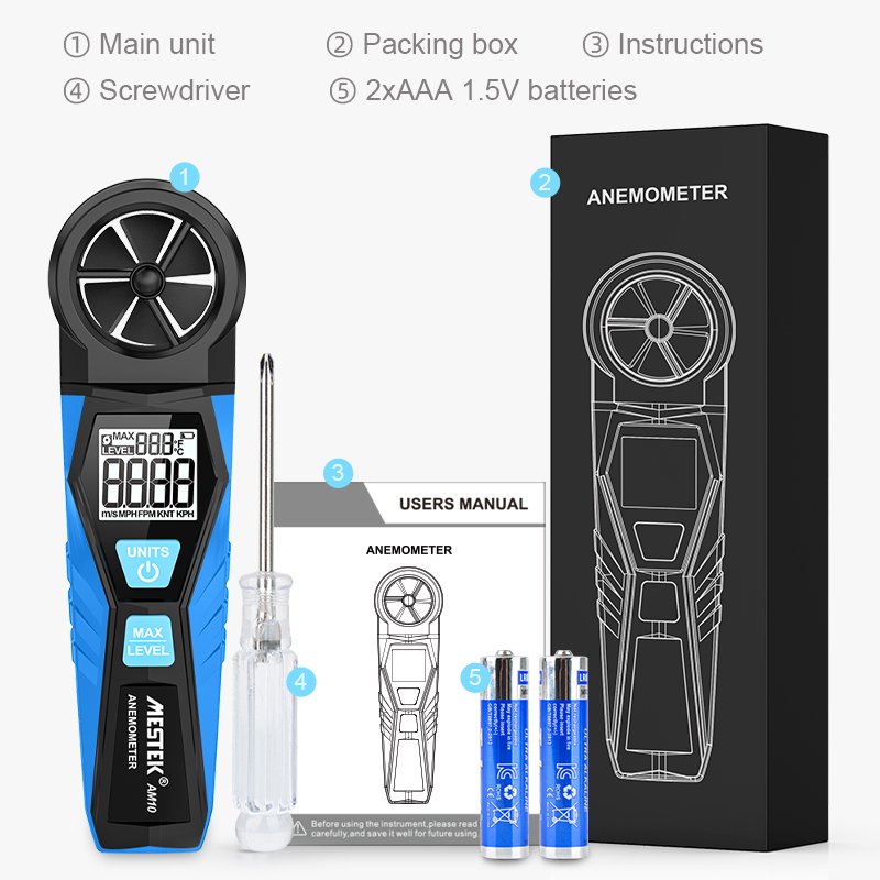 AM10 Auto Testing Low Price Mini Size Digital Anemometer 0.3-30m/s Airometer Wind-gauge Air Temperature Wind Speed Meter