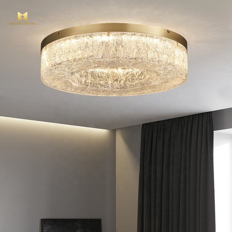 Nordic Copper Marble Bedroom Light Modern Simple Luxury Room Round Balcony Light Brass Snowflake Chandelier Ceiling Light