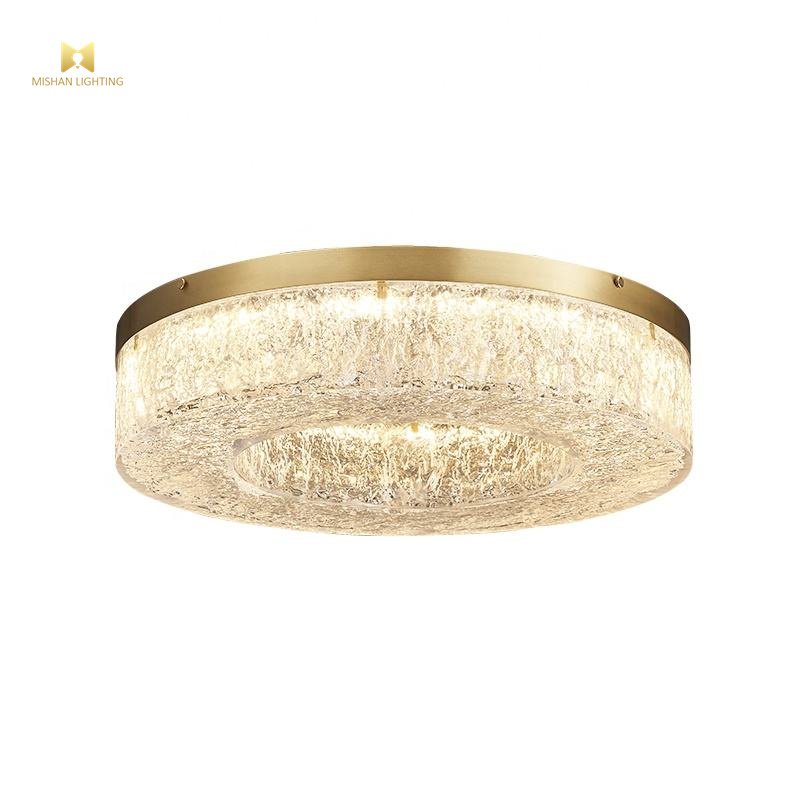 Nordic Copper Marble Bedroom Light Modern Simple Luxury Room Round Balcony Light Brass Snowflake Chandelier Ceiling Light