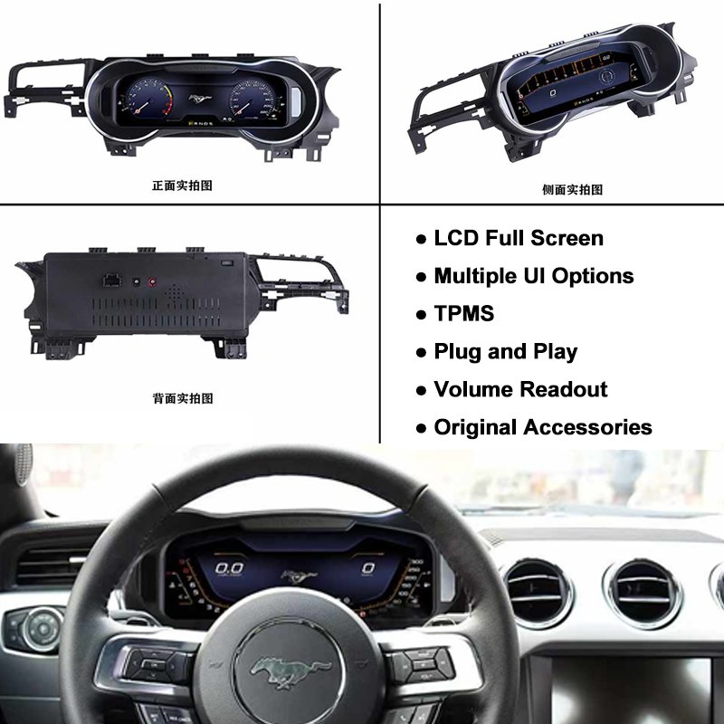 12.3 Inch Android Auto Dashboard Instrument Panel for Ford Mustang 2015-2020 Speed Meter Multimedia Player Digital Cluster